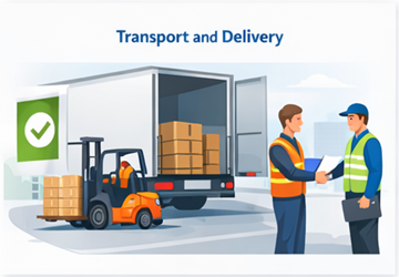 Товарене на товара, транспорт и потвърждение за успешна доставка